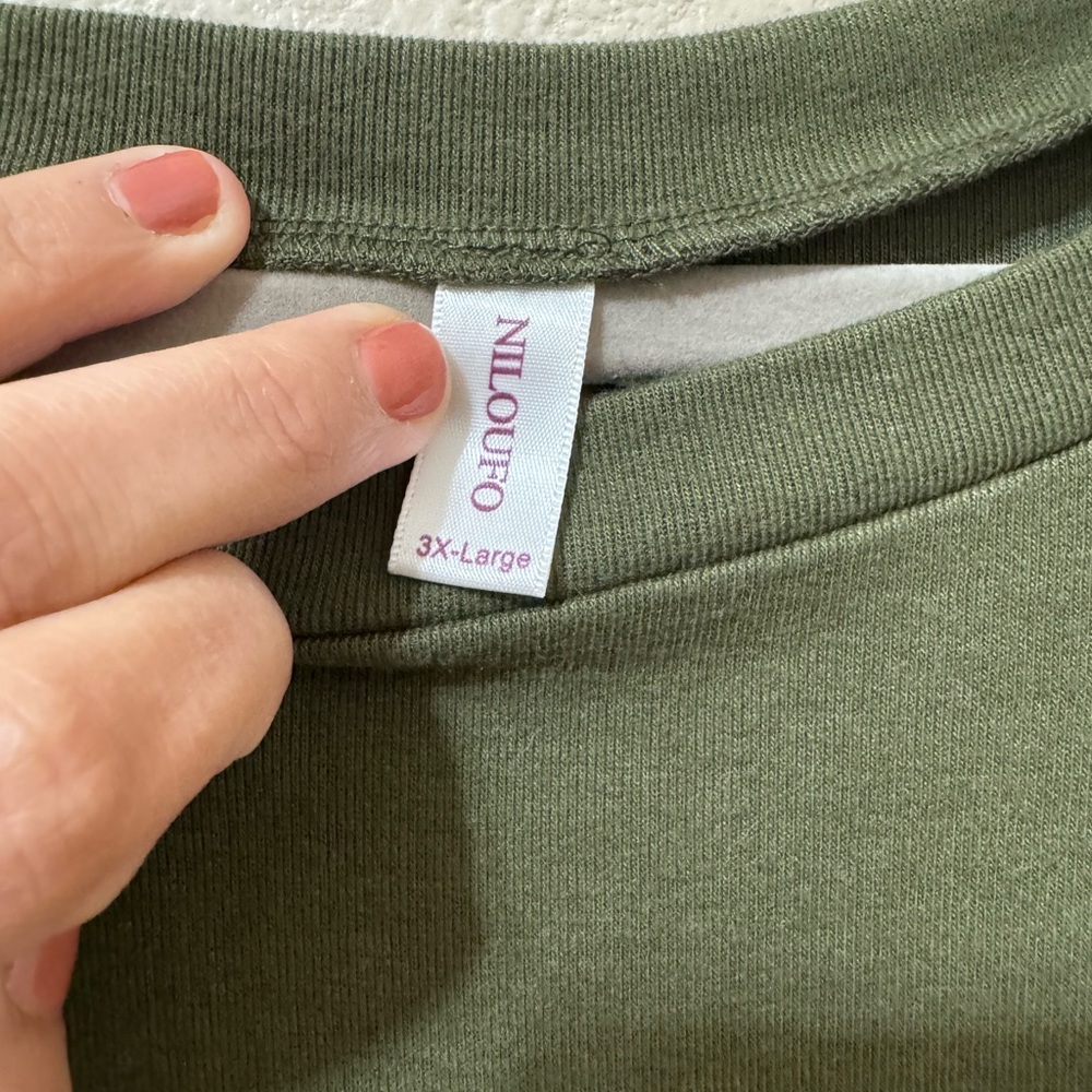 Niloufo 3XL Olive Green Long Sleeve Knot Front Top Plus Size - Picture 3 of 4